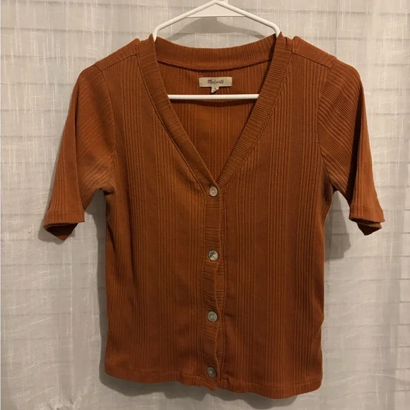 Madewell Ribbed Cardigan Twin Set in Afterglow Red - Picture 3 of 7